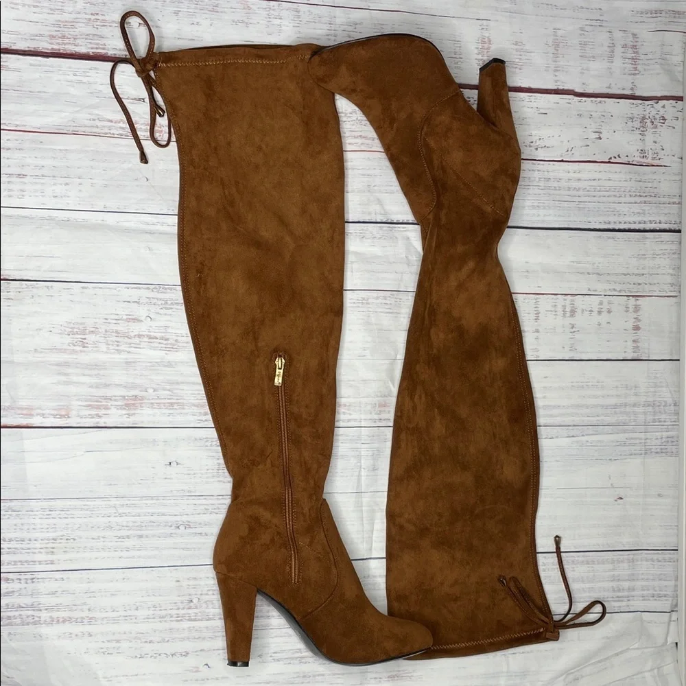 Vepose Tan Over-the-Knee Boots with Zipper